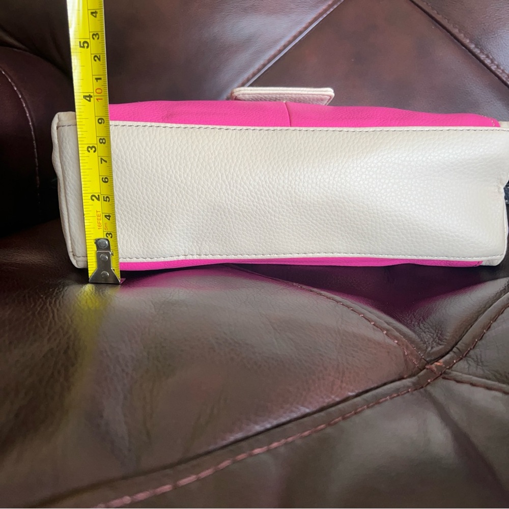 Tignanello Hot Pink Beige Black Leather Crossbody Clutch Handbag - Picture 14 of 17